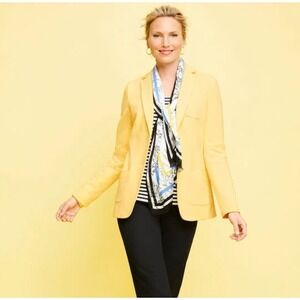 Talbots Aberdeen Blazer Jacket Petite 14P Yellow Cotton Classic Chic‎ Career